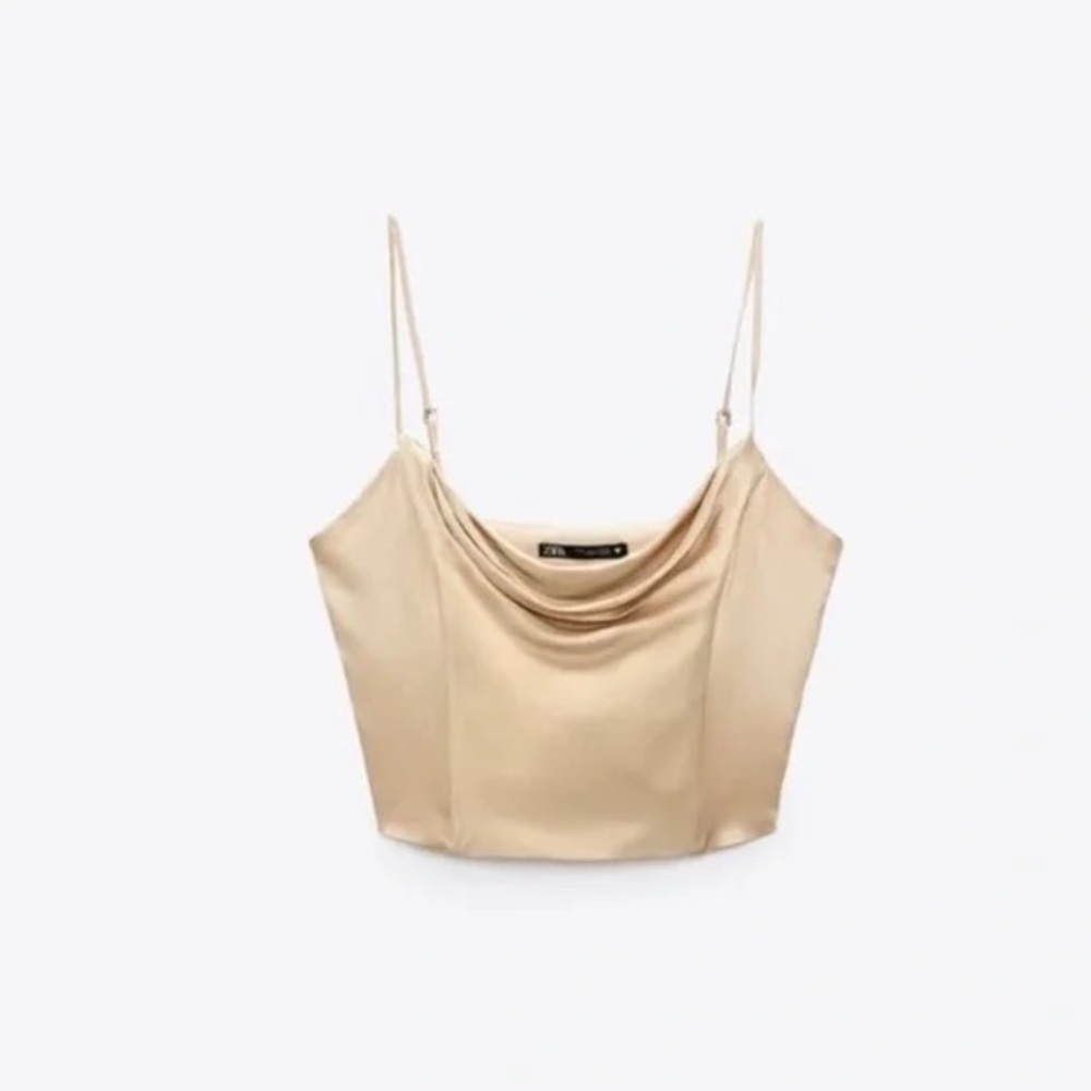 NWT Zara SATIN EFFECT CROP TOP in Cream medium